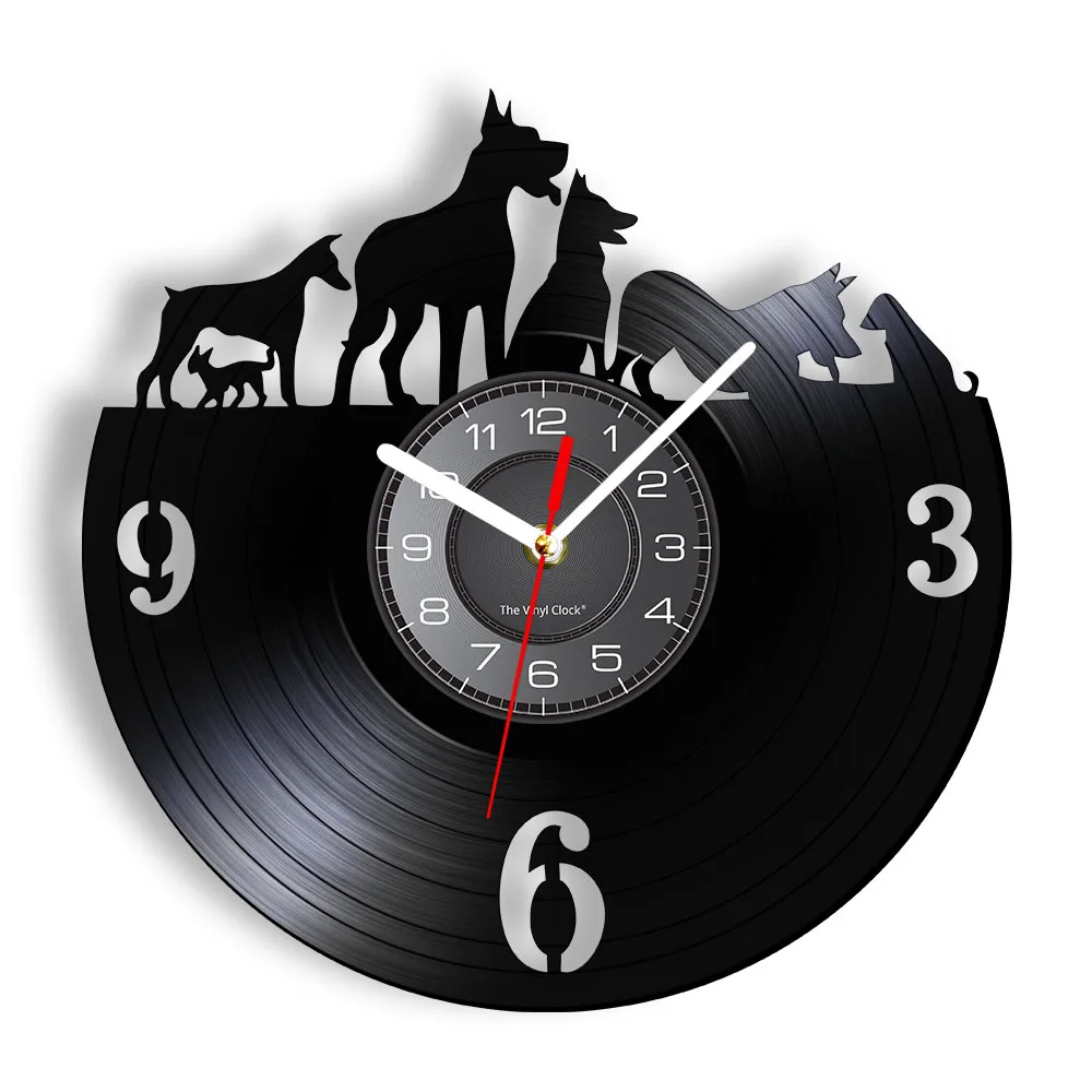 Pet Shop Dogs Wall Clock Made From Vinyl Record Vintage Puppy Home Decor Modern Black Wall Clock Gift For Dog Pet Owners
