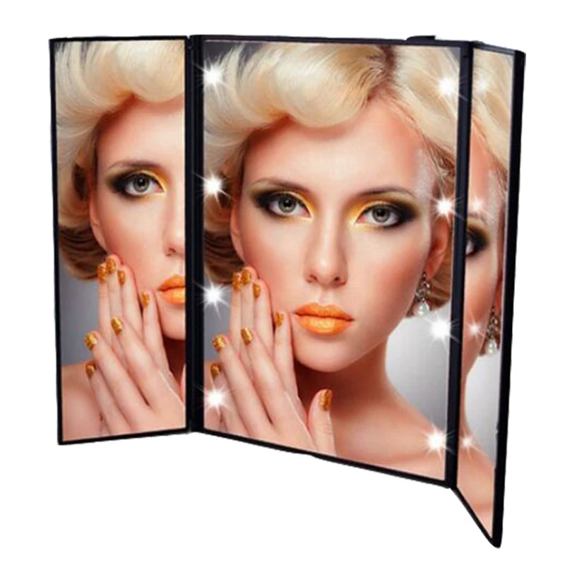 HOT!Tri-Sided Foldable Mirror LED Press Screen Makeup Mirror Cosmetic Tabletop Mirror For Women Beauty Makeup Tool