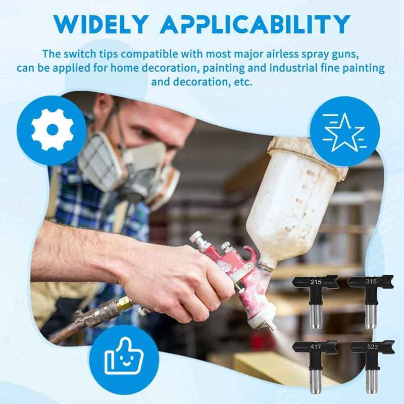 ABRE-4Pcs Reversible Airless Paint Sprayer Nozzle Tips, Airless Sprayer Spraying Machine Parts(215,315,417,523)