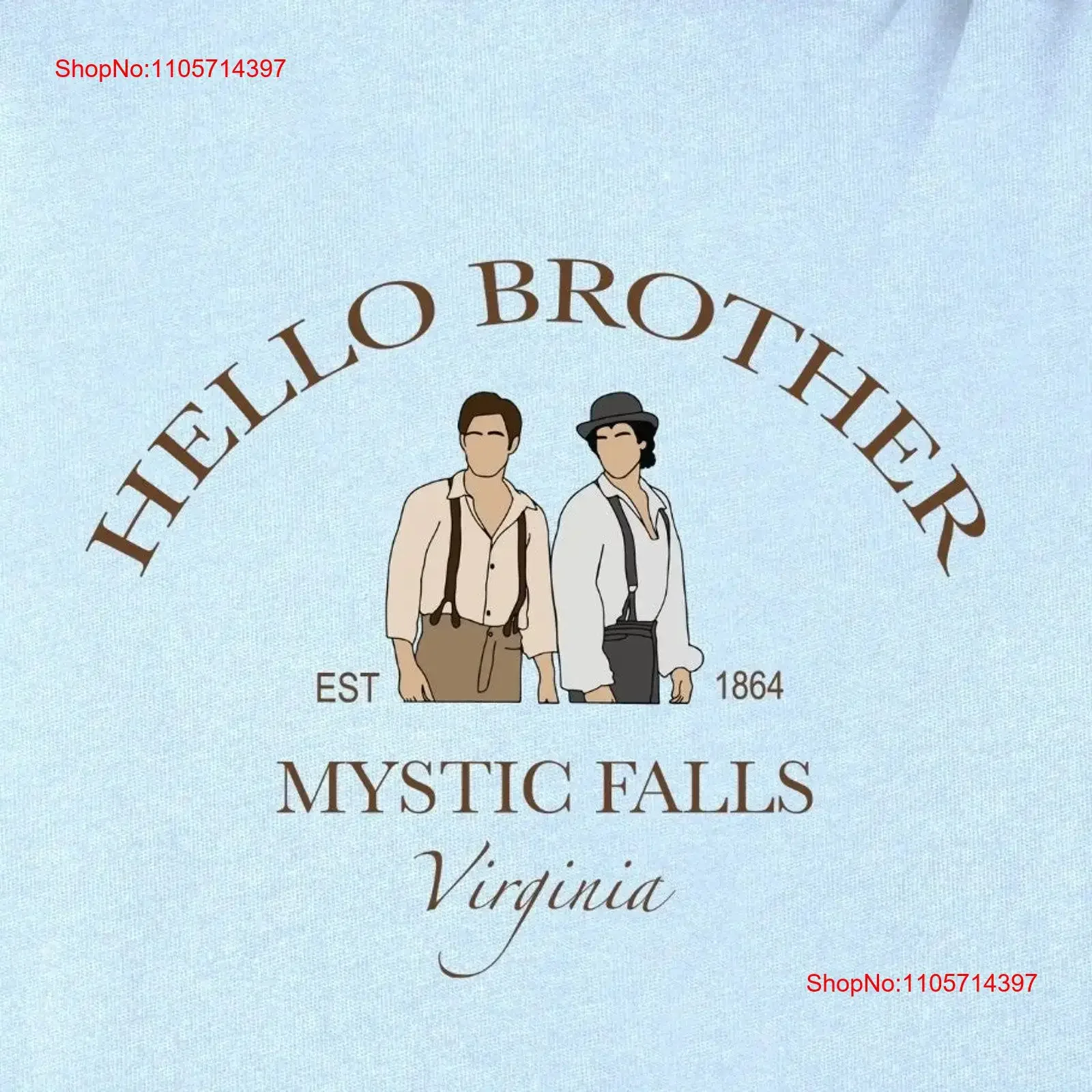 Hello Brother T Shirt Vampire Diaries Fan Stefan and Damon Salvatore Mystic Falls Virginia vintage Washed Top For Everyday Wear