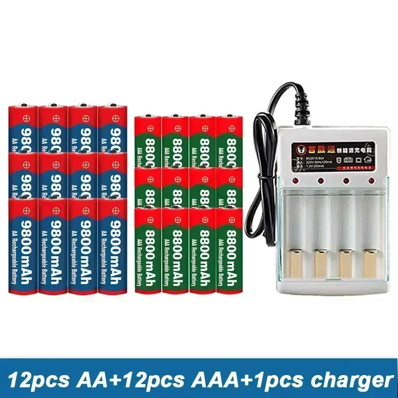 AA battery  rechargeable battery original 2024 best-selling 1.5V AA9800MAH+AAAA8800MAH+charger for Hair Clipper MP3