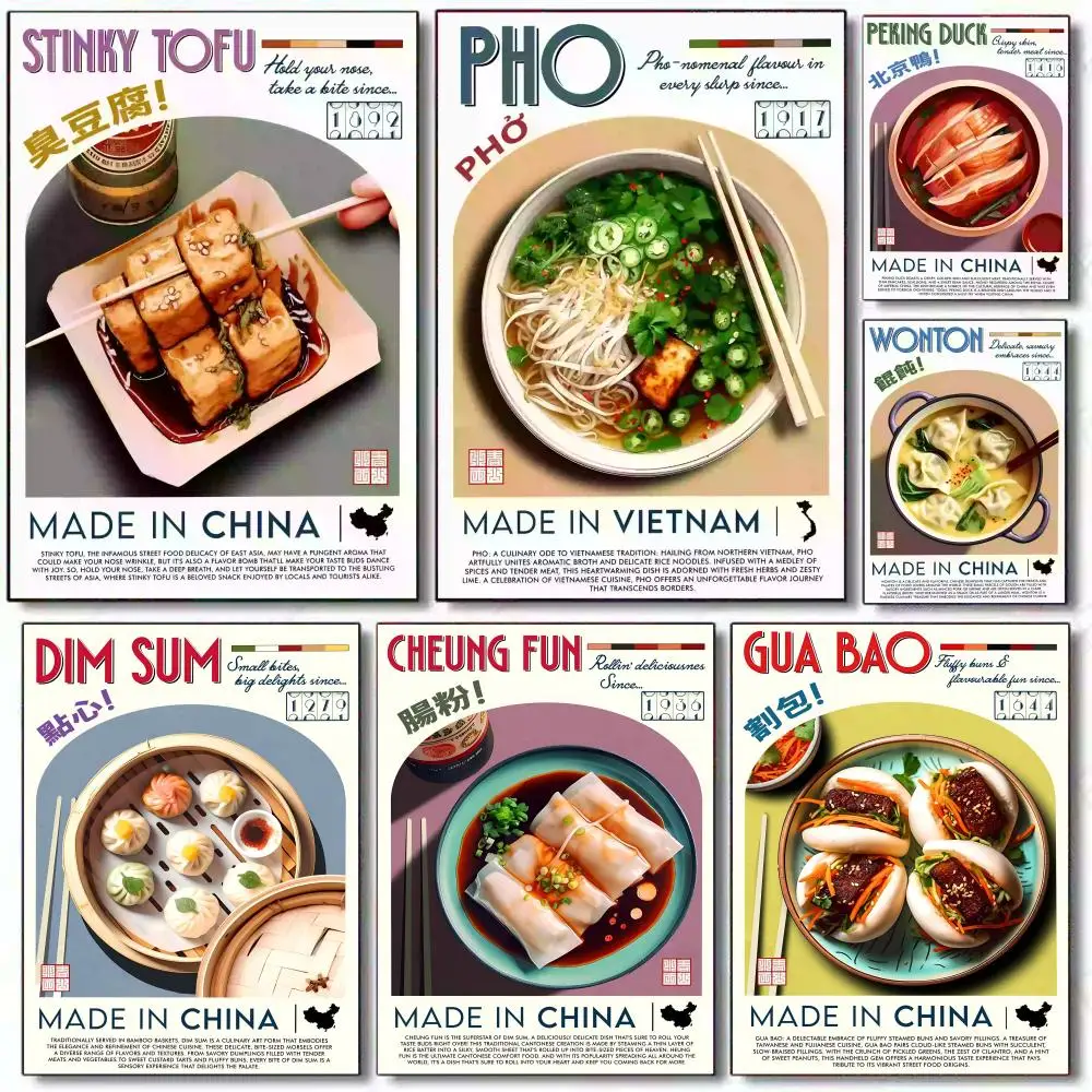

Chinese Food Painting Calligraphy Frameless Canvas Poster Wall Art Perfect for Kitchen Bathroom Home Decor