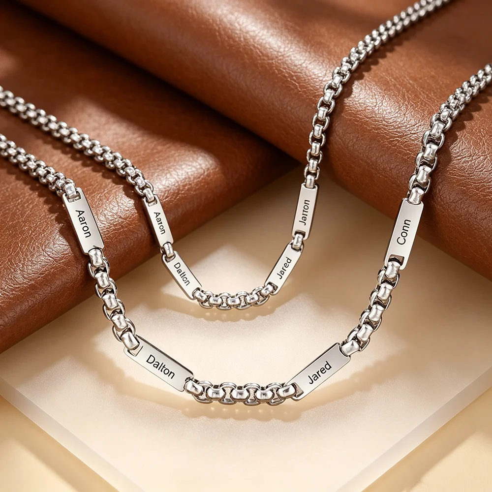 Personalized Multiple Name Tags Neck Chain Stainless Steel Engraved Initial Minimalist Family Jewelry For Him Unisex