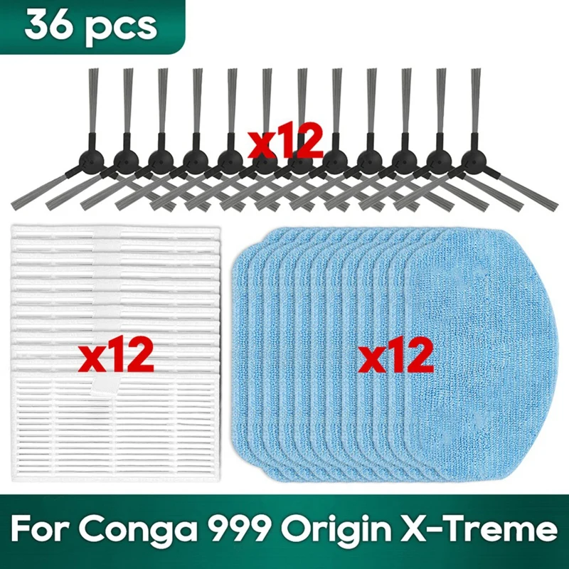 DTA5 36PCS Vacuum Cleaner Parts Kit for Conga 999 Origin X-Treme/for Genesis Side Brush HEPA Filter Mop Cloth