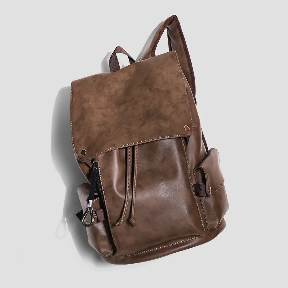 Customized Logo Men's Stylish Retro Rucksack Waterproof Laptop Backpack Daily Use Pu Leather Durable Travel Daypack Gift Idea