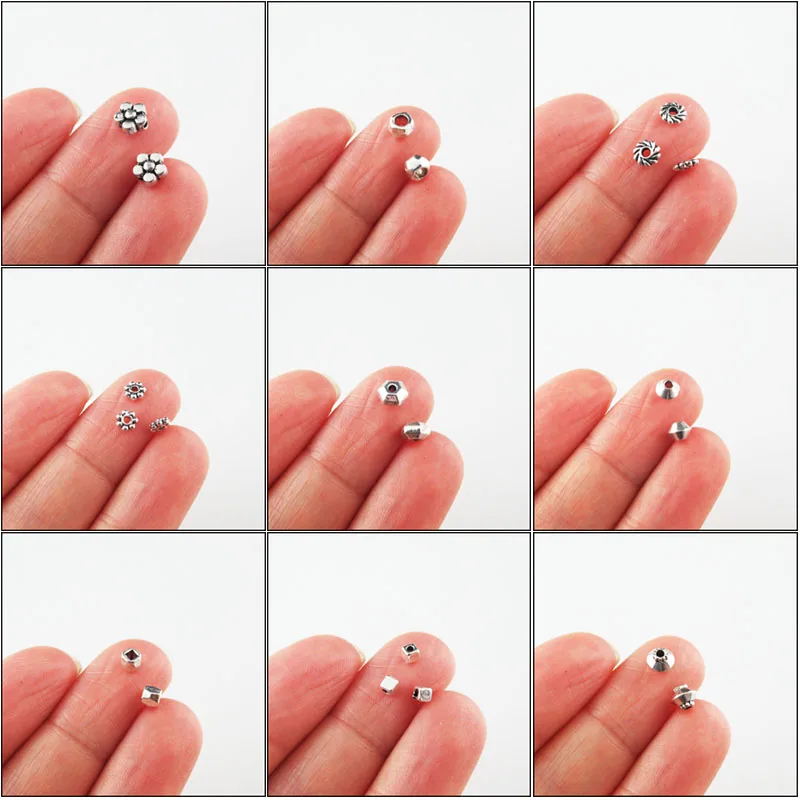 Fashion New Daisy Flower Cone Square Tiny Star Charms Spacer Bar Beads Tibetan Silver Plated