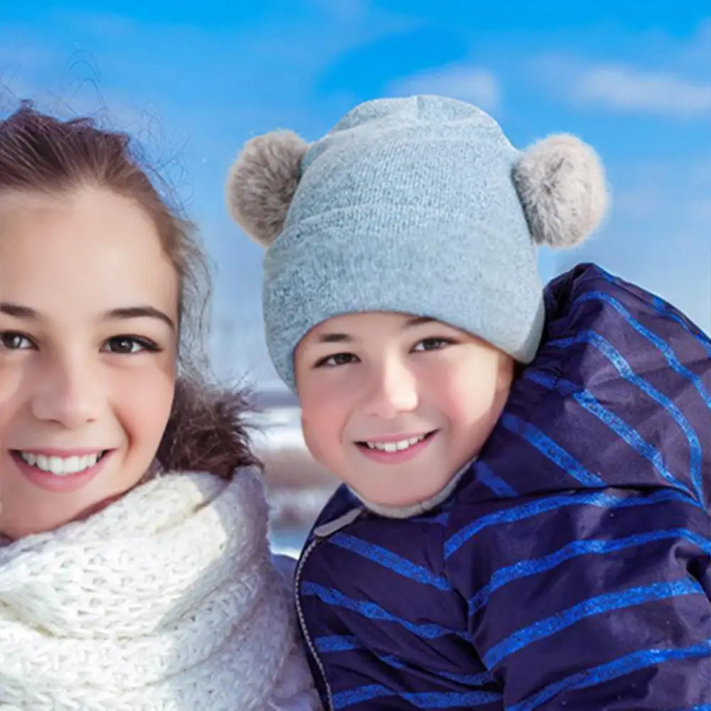 Hat Scarf Gloves Set Elastic Hat Mouth Kids Winter Hat Gloves Scarf Set Thickened Fleece Lined Knit Pompom Mittens for Toddlers