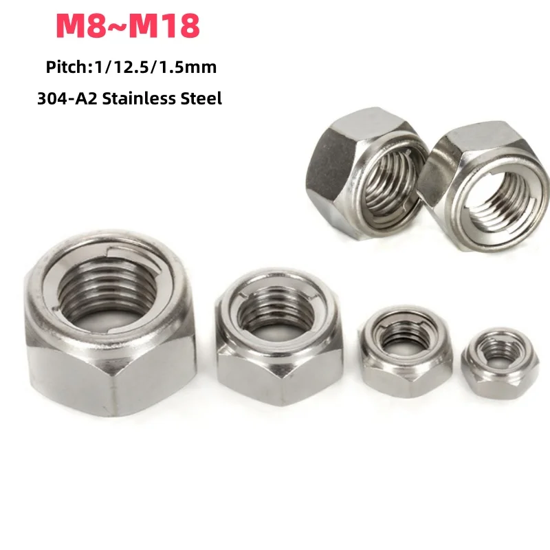 304-A2 Stainless Steel Hex Hexagon Metal Self-locking Nuts M8 M10 M12M16M18 Locknut DIN980 GB6184 Fine Thread Pitch 1/1.25/1.5mm