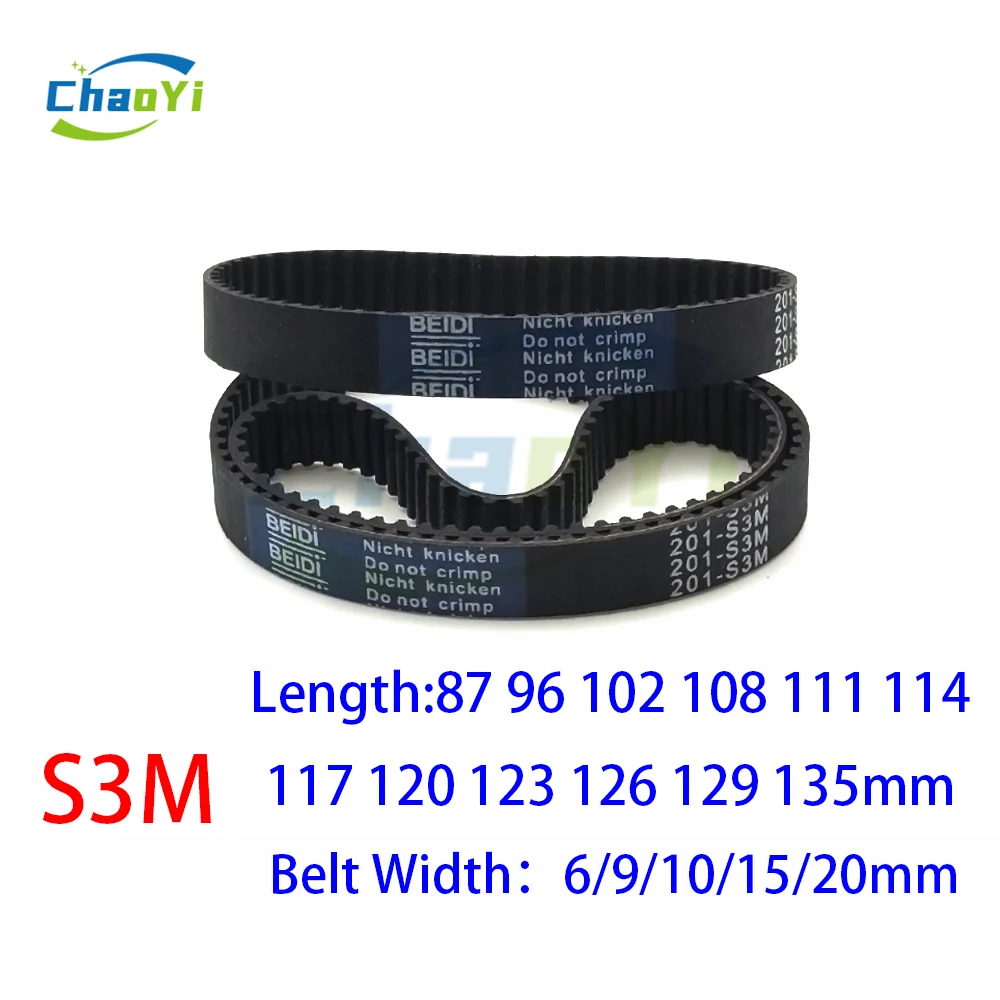 

S3M Rubber Timing Belt Length 87 96 102 108 111 114 117 120 123 126 129 135mm Width 6/9/10/15/20mm Synchronous Toothed Belt