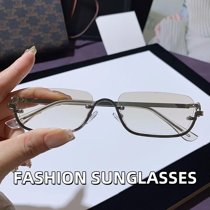 

New Trendy Square Half Frame Sunglasses Men's and Women's High-end Fashionable UV Resistant Glasses UV400 Shades Eyewear