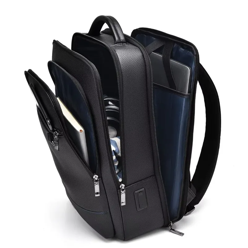 Men's new trendy backpack, backpack, business bag, large capacity travel, top layer cowhide, simple computer bag