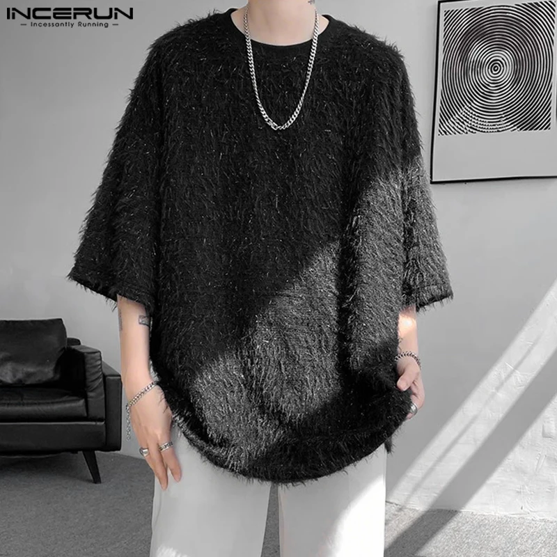 

INCERUN Summer Men T Shirt Solid Tassel O-neck Half Sleeve Casual Male Tee Tops Streetwear Oversize 2025 Fashion Men Clothing