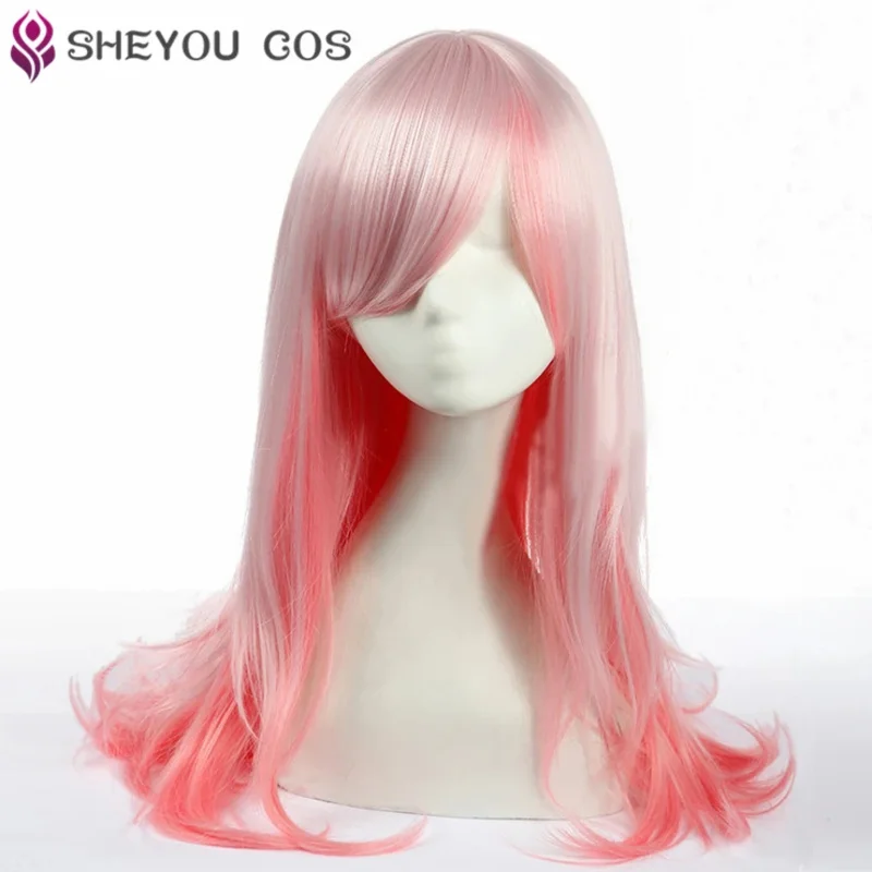 

a7d@Supersonico Super Sonico 60cm Long Pink Ombre Hair With Headphone Prop Heat Resistant Cosplay Costume Wig + Toy headseta7d@