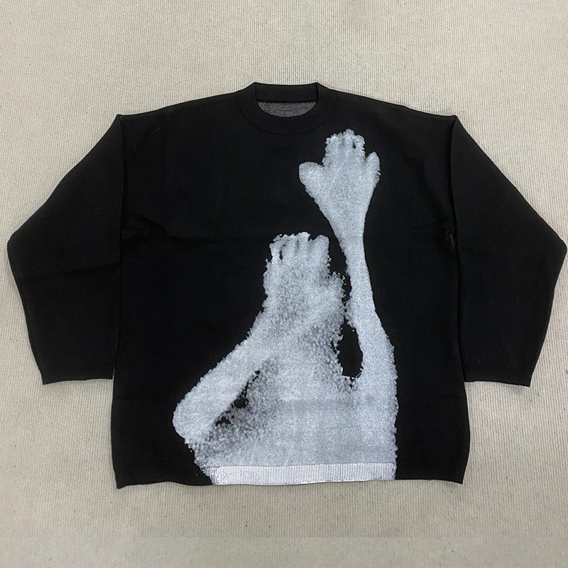 

Мужской и женский зимний вязаный свитер с круглым вырезом, повседневная толстовка с длинными рукавами и креативным принтом, уличный Y2K, готический панк