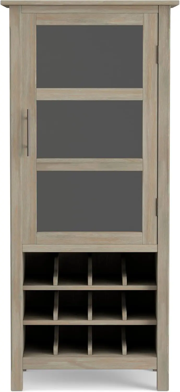 Avalon-Contemporânea Alta Armazenamento Wine Rack Cabinet, 12 Garrafa, MADEIRA SÓLIDA, 23 "Wide, Angustiado Grey, para a Sala