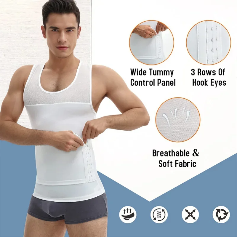 Men\'s Body Shaper Compression Vest Abdomen Shapewear Tummy Slimming Sheath Gynecomastia Shapers Corset Waist Trainer Fajas Tops