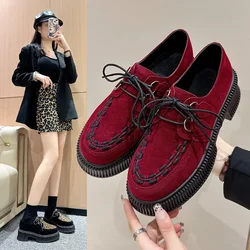 2025 Women's Flat Shoes Lace Up Spring and Autumn Fashion Women's Shoes Suede Plus 42 Women's Casual Shoes New Style