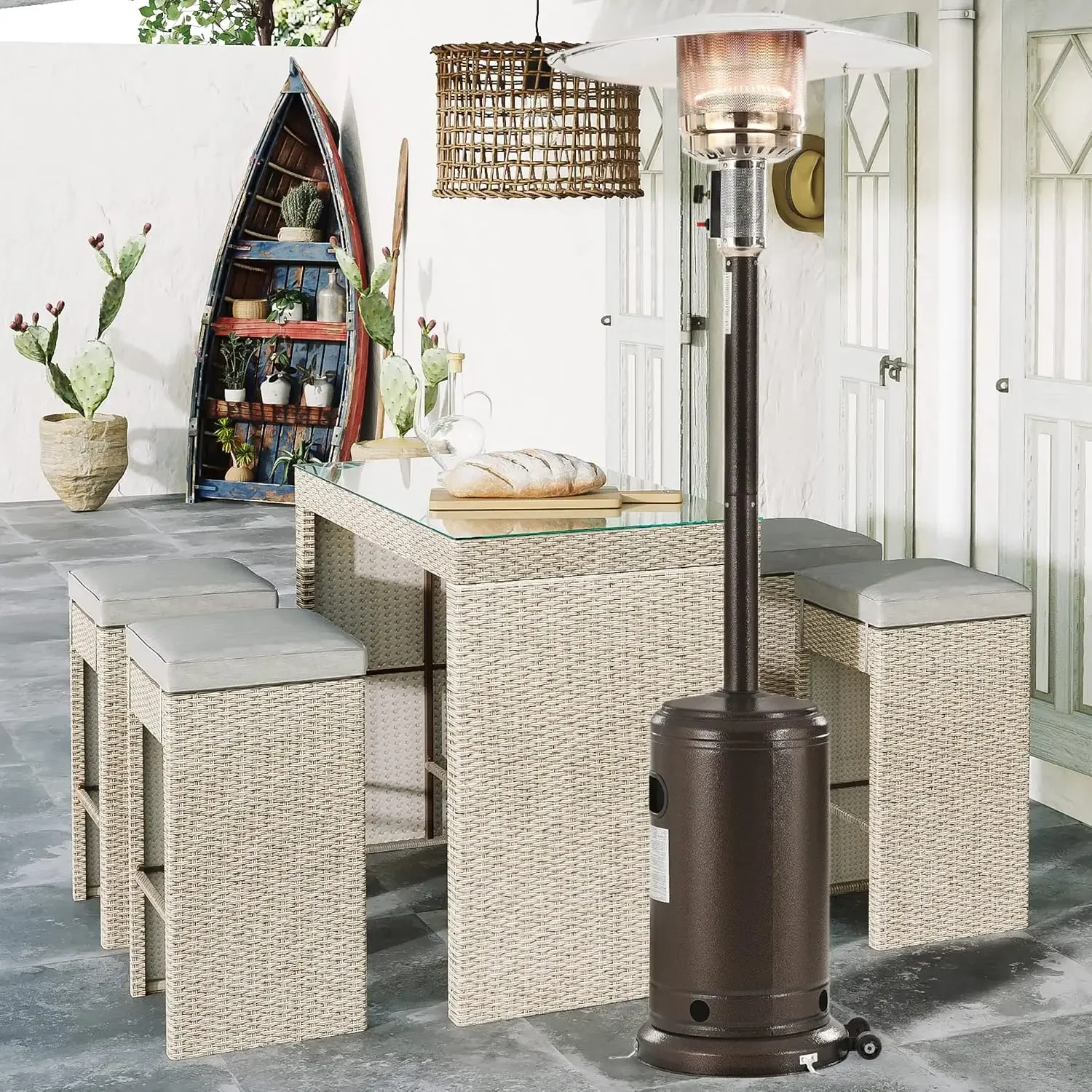 Outdoor Garden Heater Standing with Moving Wheels, Patio 48000BTU Heater, 87