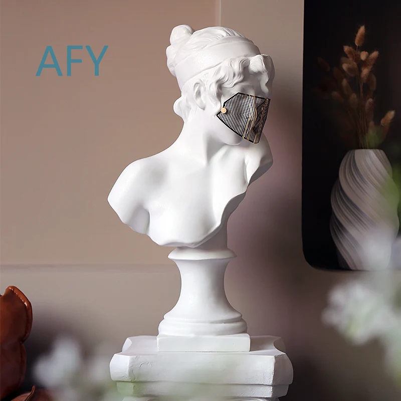 Metal Mask Girl Statue Sculpture for Beauty Salon Medical Spa Decor French Art Light Luxury Ornament High End Home Office