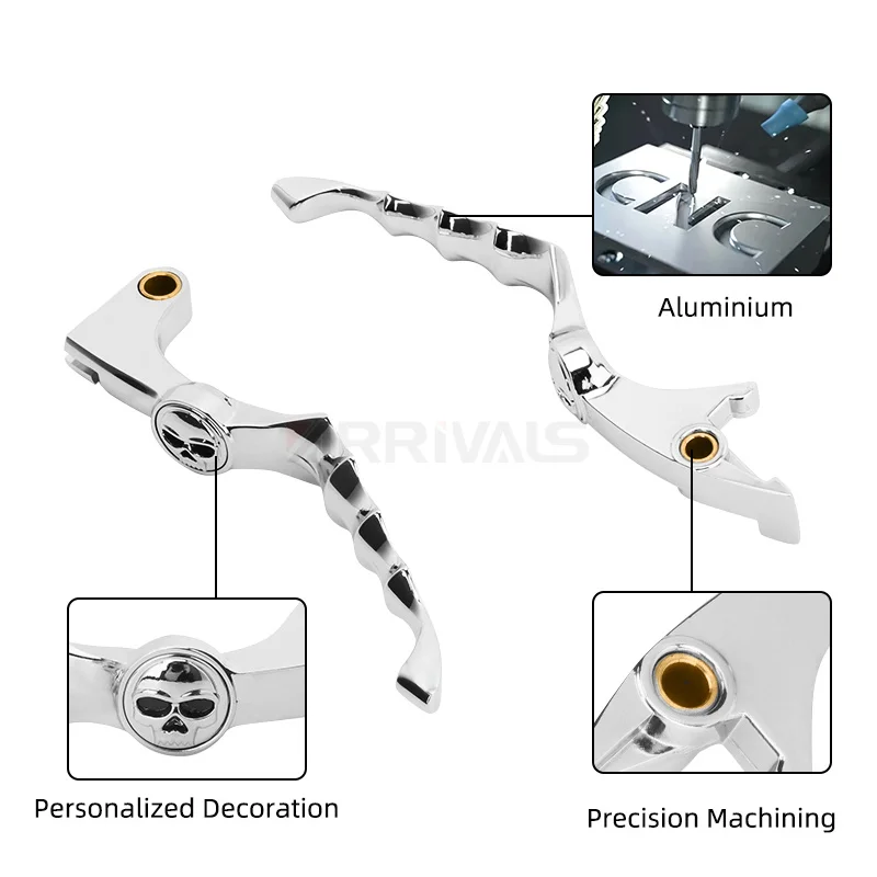 Motorcycle Chrome Skull Hand Brake Aluminum Clutch Levers For Honda Shadow VT400 750 VLX VT400 600 VTX1300