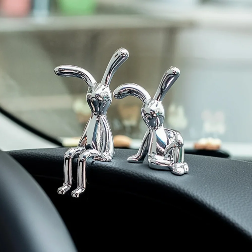 2 Pieces Silver Plated Resin Bunny Statues, Fantasy Themed Decorative Collectibles for Living Room, Bedroom and All Room Types