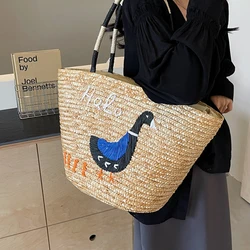 Women Straw Bag Solid High Capacity String Fashion Embroidered Durk Shoulder Bag Casual Tote Handbag Hot Sale Travel Beach Bags