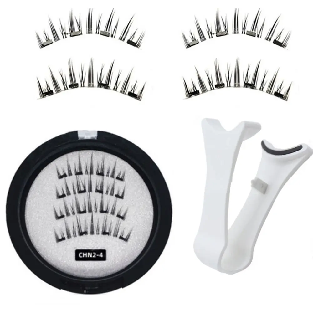 2 Pairs Reusable Magnetic Eyelashes Full Strip Natural 3D False Eyelashes Kit Ultra Thin Magnet Gluefree 4 Magnets Lashes Party