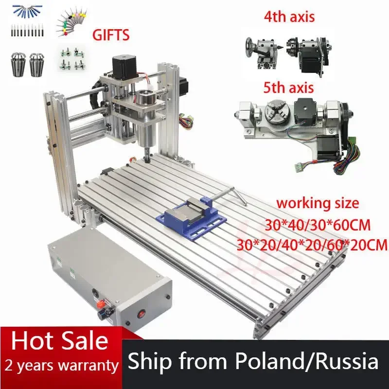 

DIY MINI CNC Router 3020 3 4 5 Axis Wood Engraving Machine 3040 Milling Lathe Metal Carving 6030 400w USB with Drills Cutters