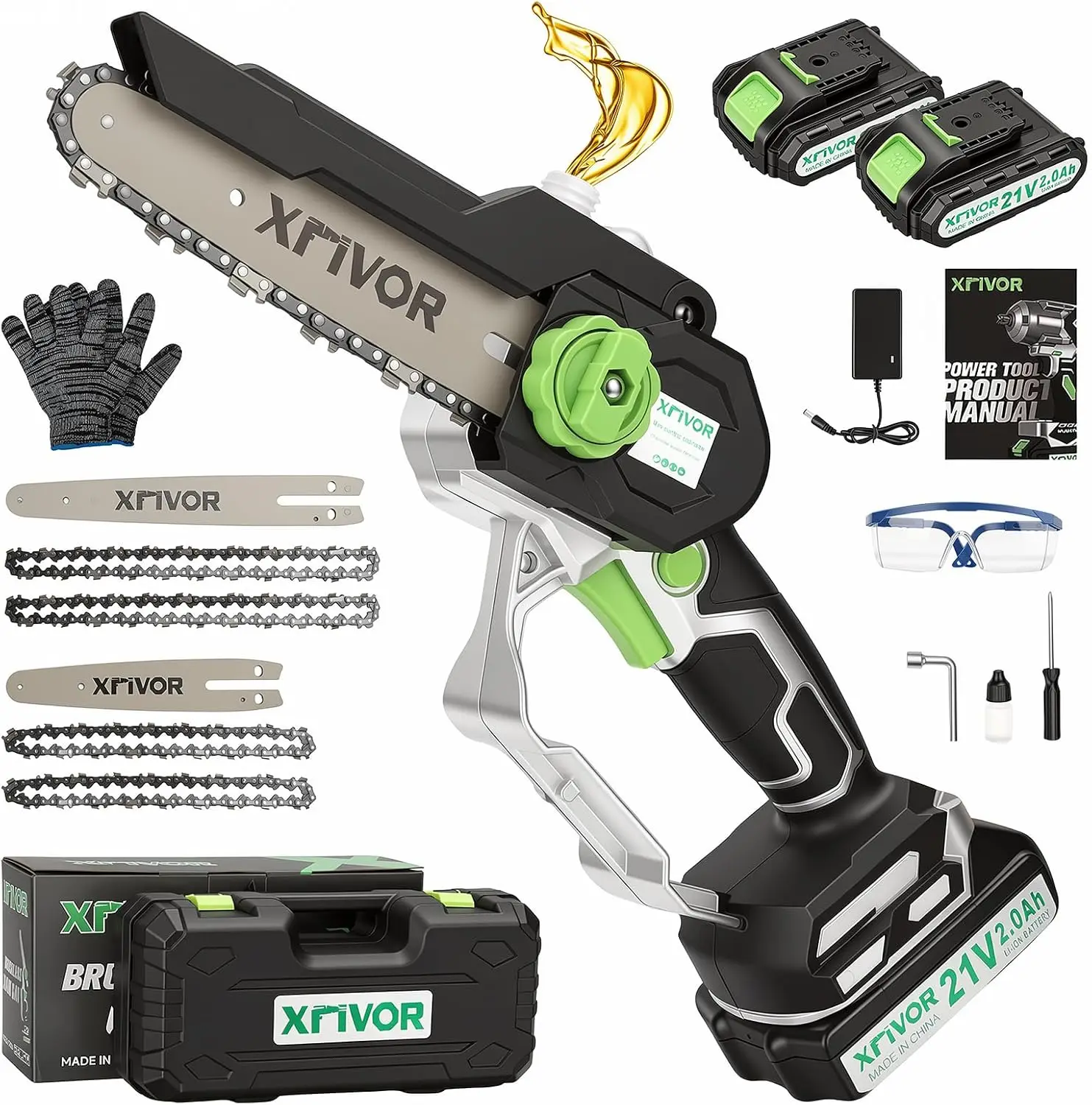 Brushless Chainsaw for Tree Trimming, 6 and 8 Inch, with 2 Batteries