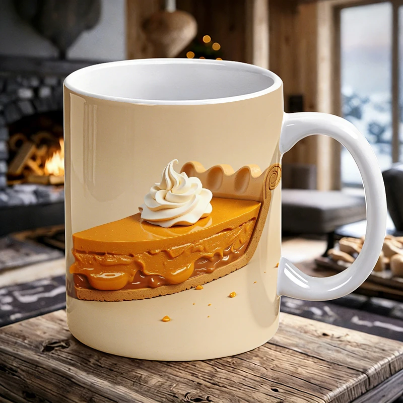 

11 oz pumpkin pie ceramic coffee mug, reusable tea cup, minimalist office mug drinkware gift, a gift for friends