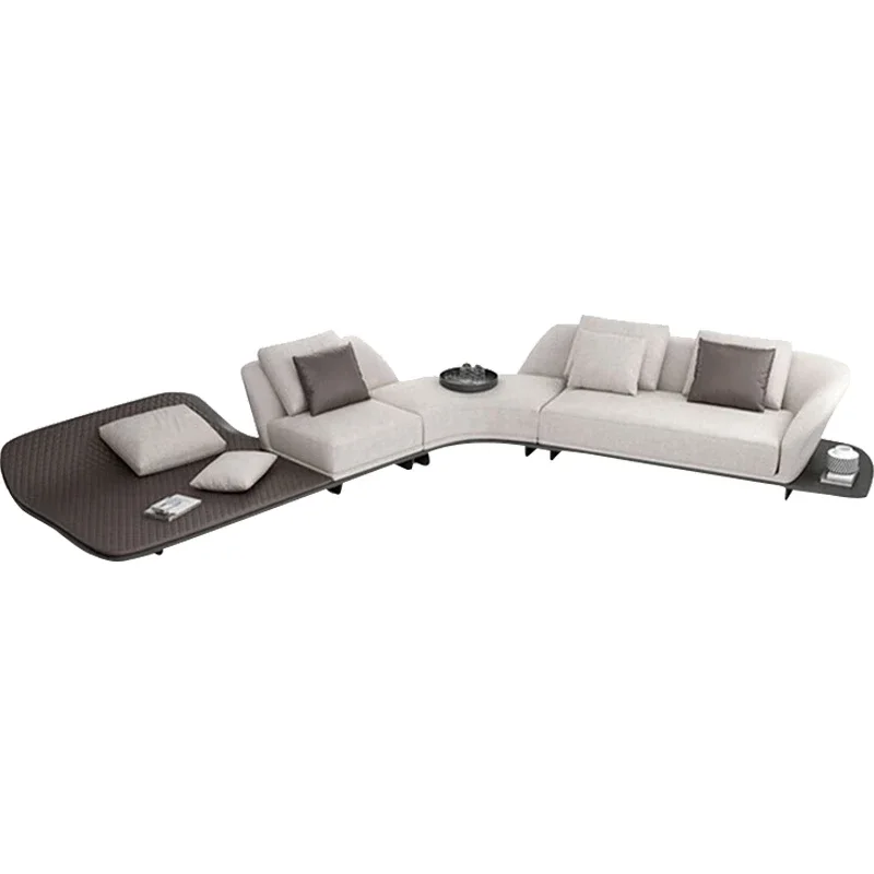 

Leather sofa Italian minimalist light luxury curved corner high-end living room large apartment villa cowhide sofa