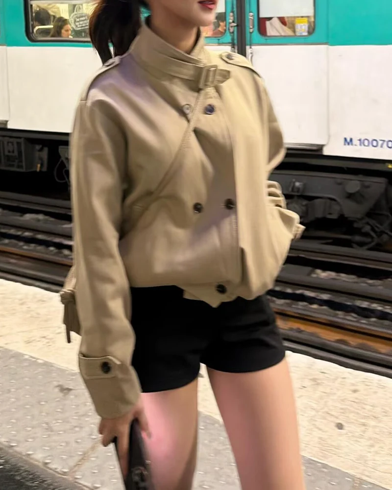 Women's Jacket 2026 New Fashion Cropped double-Breasted Trench Coat for Women Autumn Ladies Outerwear Casual Chic Women Coat