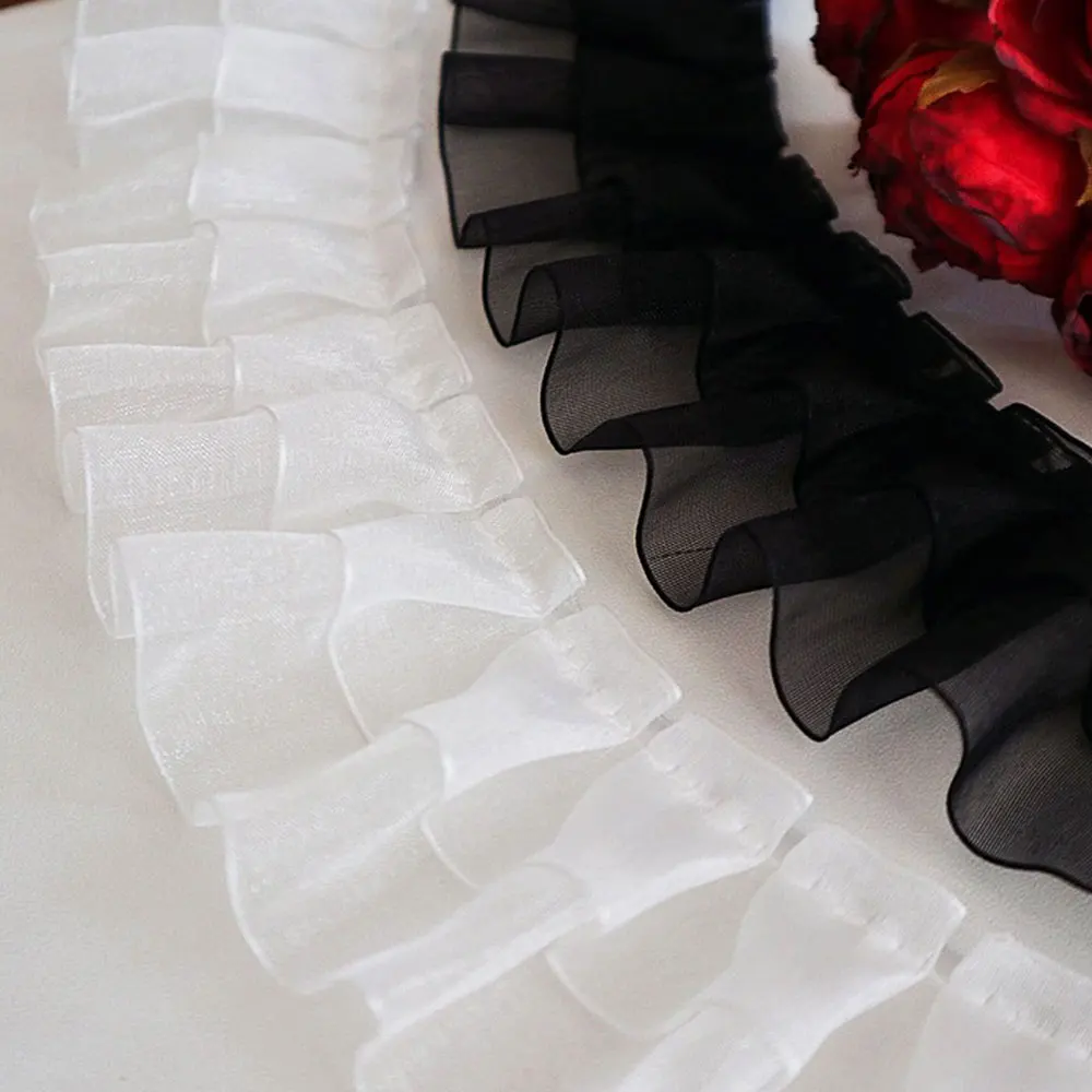 4 cm breite transparente Organza-Spitze, Zubehör, Kleidung, Kragen, Knopfmanschetten, Kleidung, Dekoration, doppellagiges Lotusblatt-Material