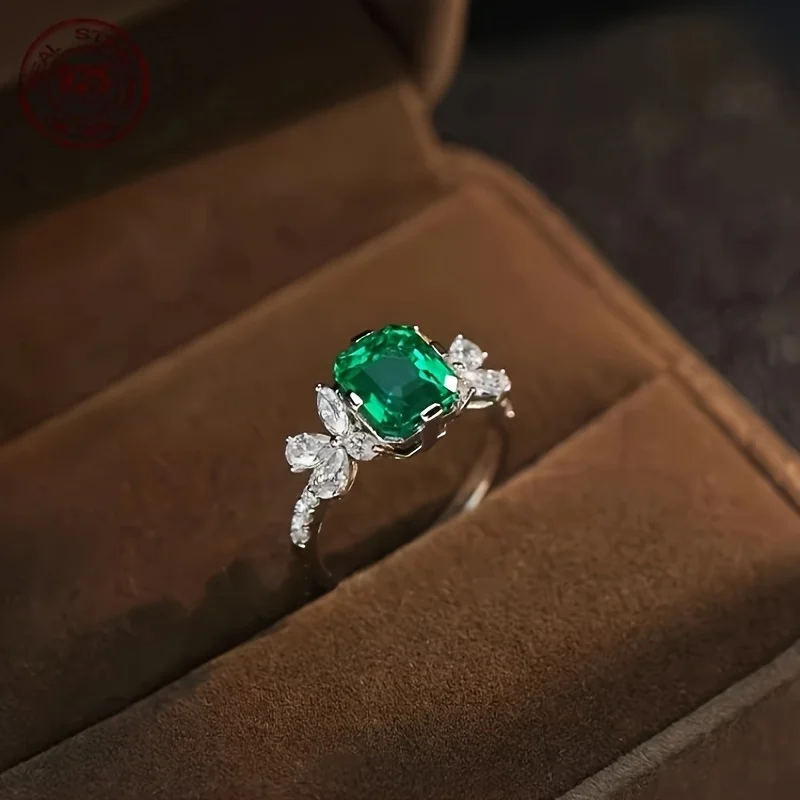 

Винтажные роскошные лабораторные изумрудные кольца с высокоуглеродистым бриллиантом, дизайн бабочки, стерлинговое серебро 925, обручальное кольцо для женщин, подарки