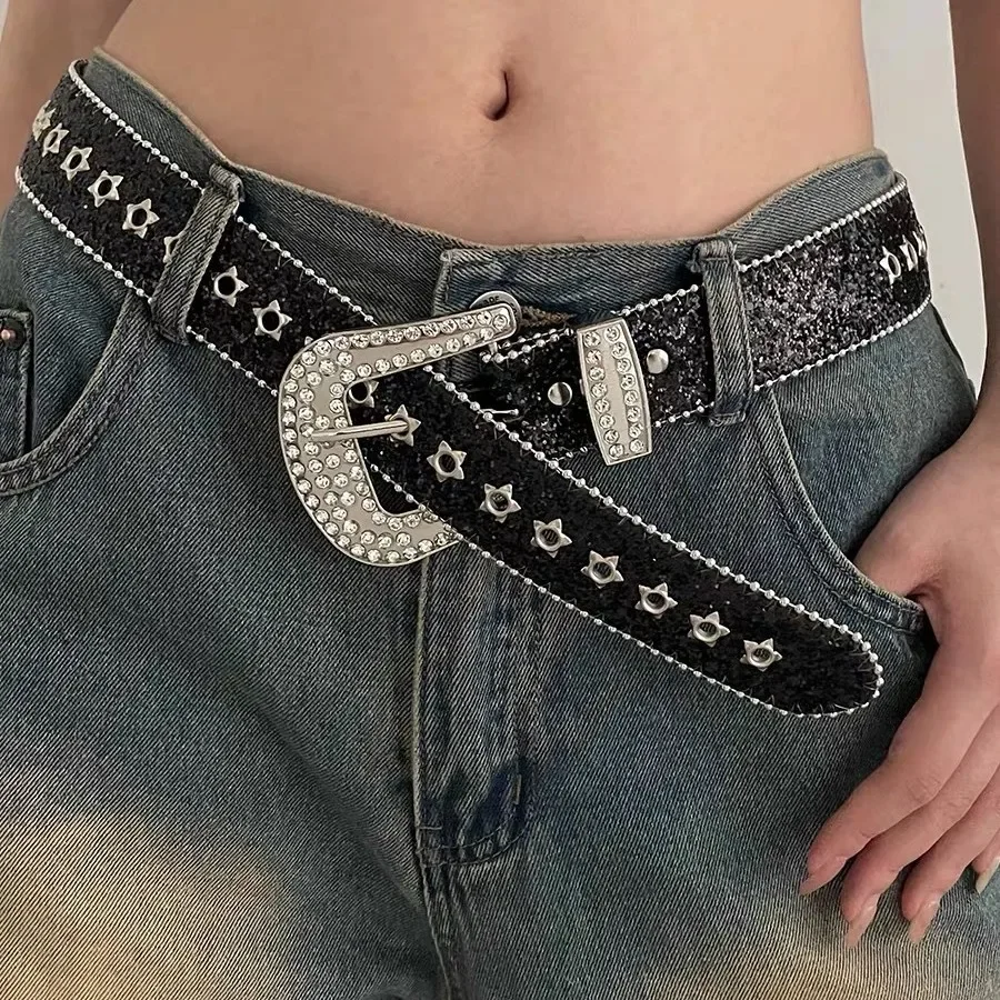 

New Belt Women's High-end Sense Personality Trend Sequined Rhinestone Belt Women's Ins Style Versatile Waist Seal