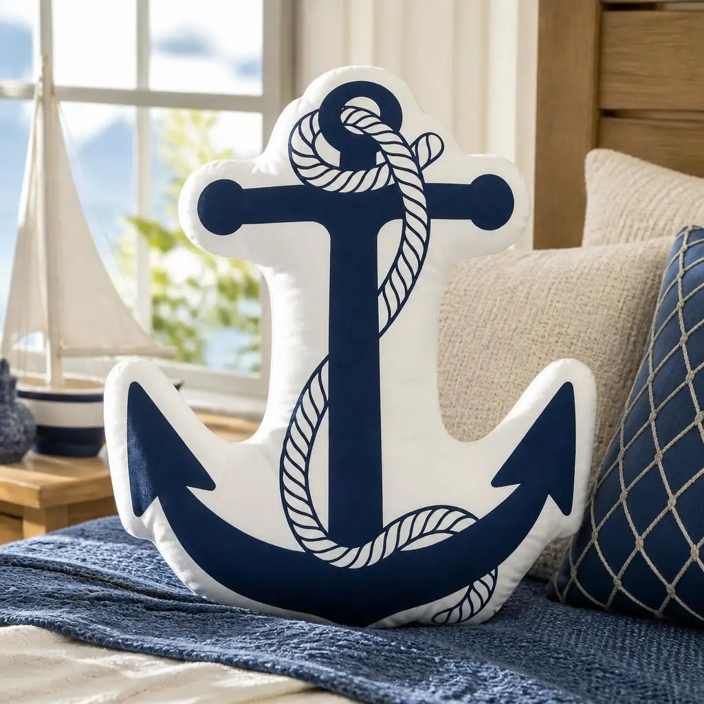 Maritim-Plüschkissen „Nautischer Anker“ für Matrosen und Segler – Unregelmäßiges Dekokissen für Sofa, Bett und Heimdekoration – Geschenk