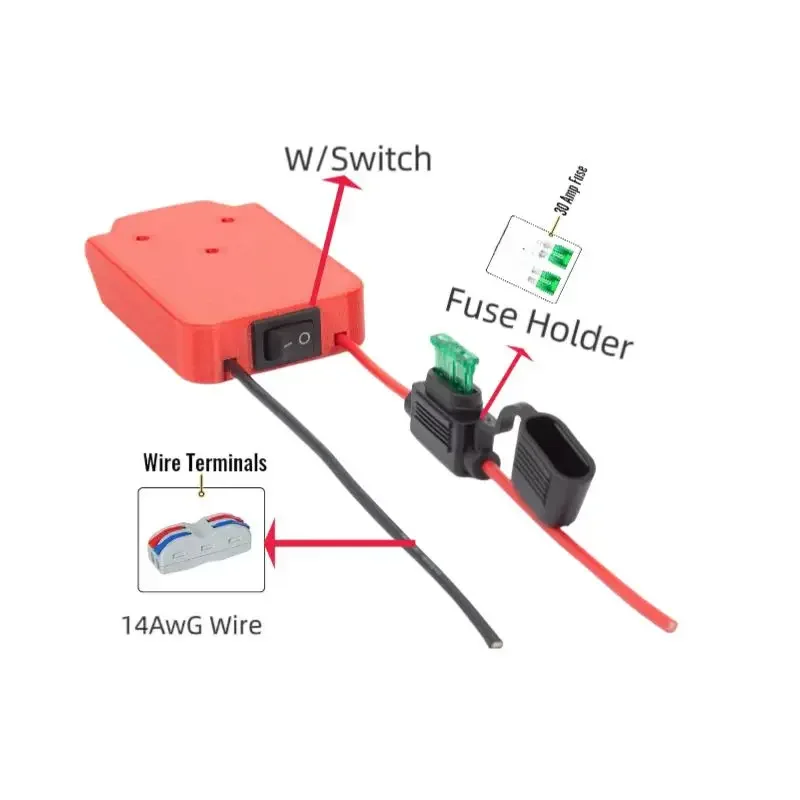 For Parkside X20V TEAM Bttery Power Wheel Connecter DIY Equipped with switch-3 fuse Converte for DIY Remote Control Car Toy