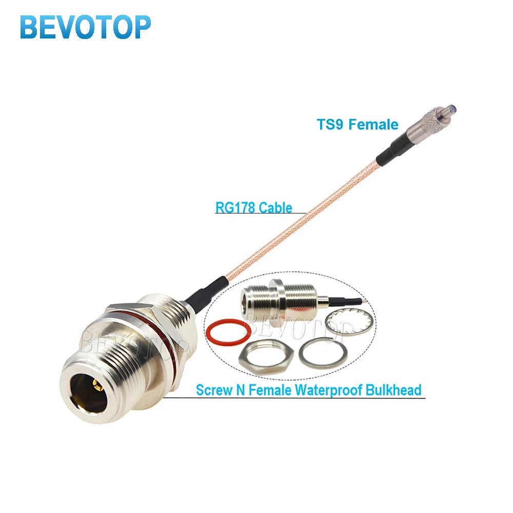 1PCS Rear Screw Nut N Female Bulkhead to TS9 Female Connector RG178 Cable N to TS9 Coaxial Extension Jumper