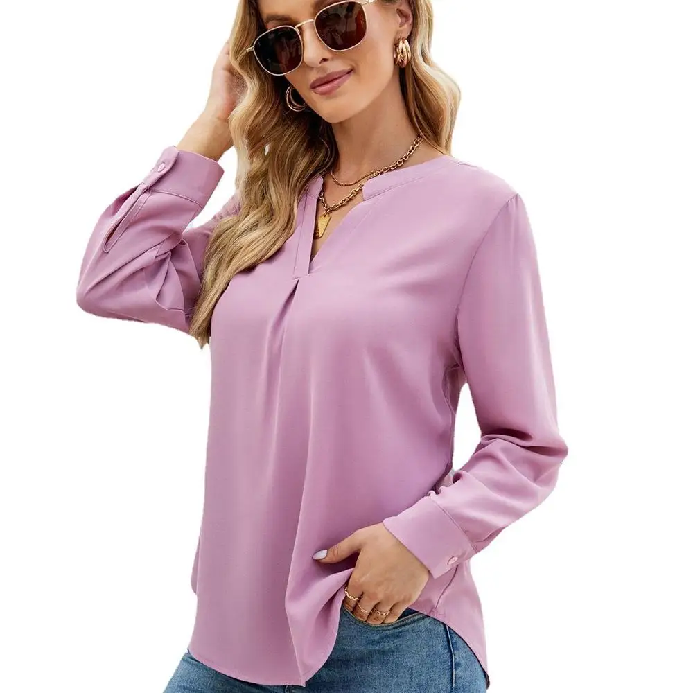 

Women's Long Sve irt Collar Pullover Top Polyester Fabric Regular Fit Faion Ladies' Clothing Autumn Season Pure Color