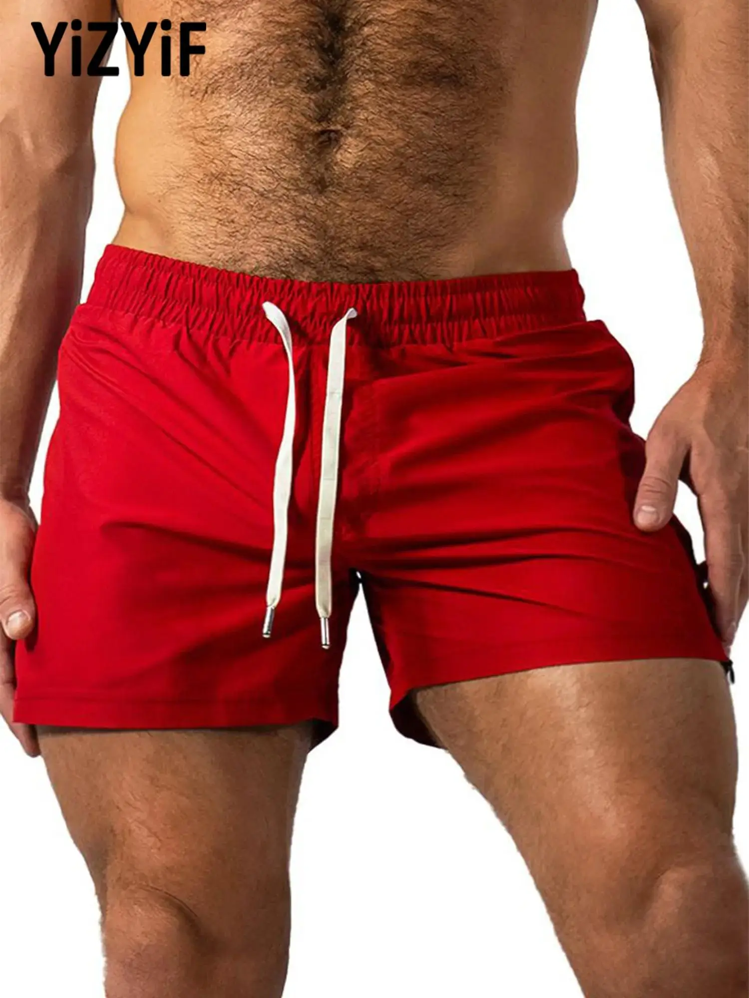 

Men Quick Dry Athletic Shorts Side Zipper Drawstring Elastic Waistband Breathable Stretchy for Running Fitness Summer Training