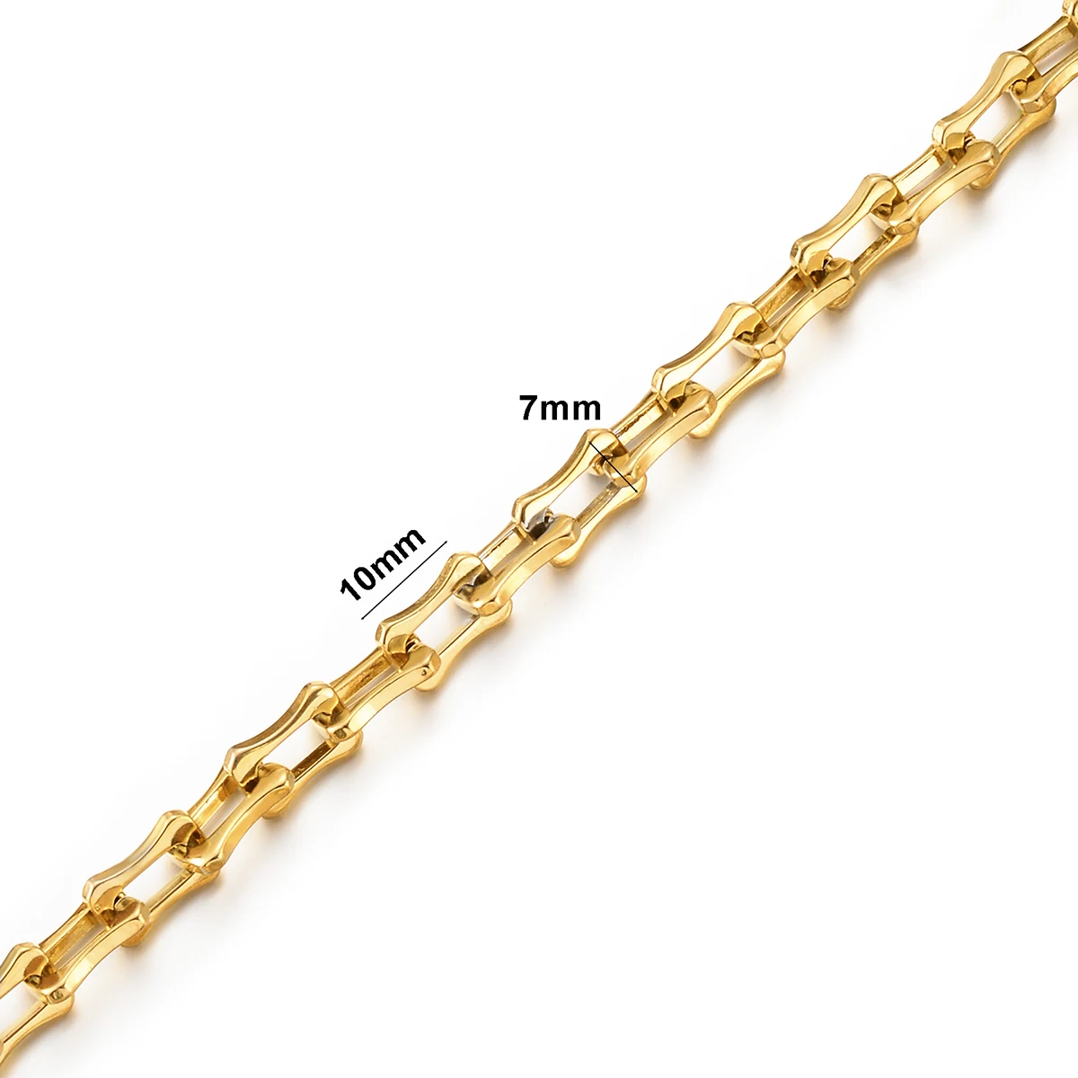 1 Stück Damen- und Herrenarmband, Halskette aus Edelstahl, handgefertigte, riesige, quadratische Knochenform-Gliederkette, schmuck, antiallergisch – Detail 2