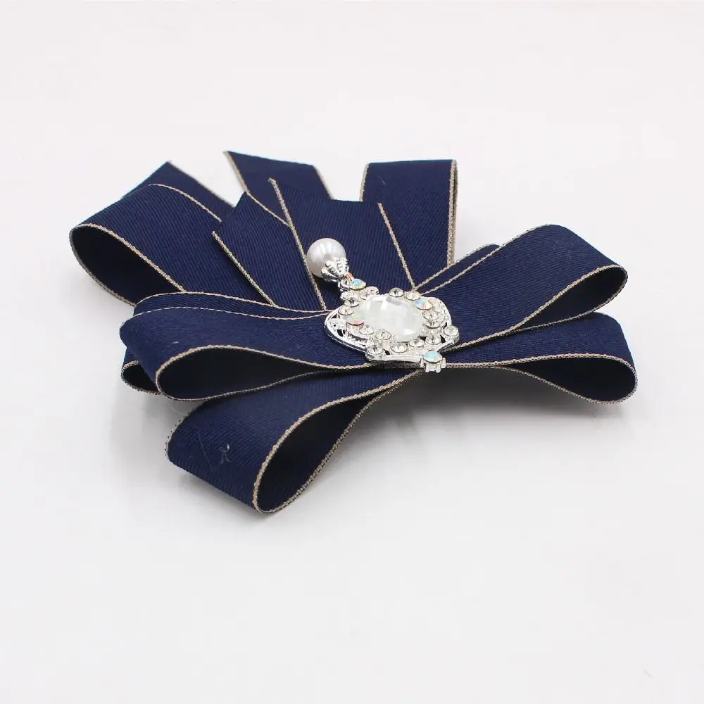 Luxury Ribbon Ribbon Bowtie Rhinestone Crystal Bow Tie Fabric Cloth Art Handmade Ribbon Bow Brooch For Men and Women