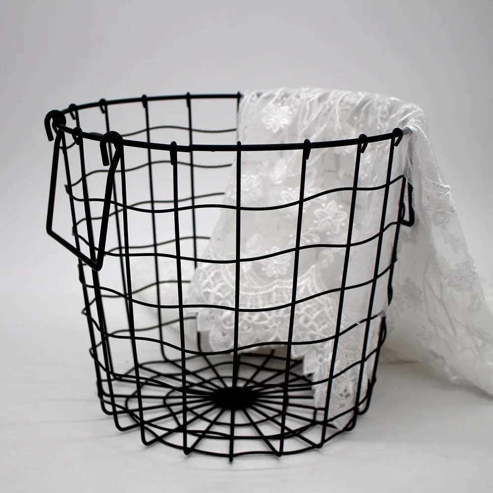 Vintage Nordic Style Woven Iron Storage Basket Tabletop Storage Basket Black Storage Basket Grid Laundry Basket Home