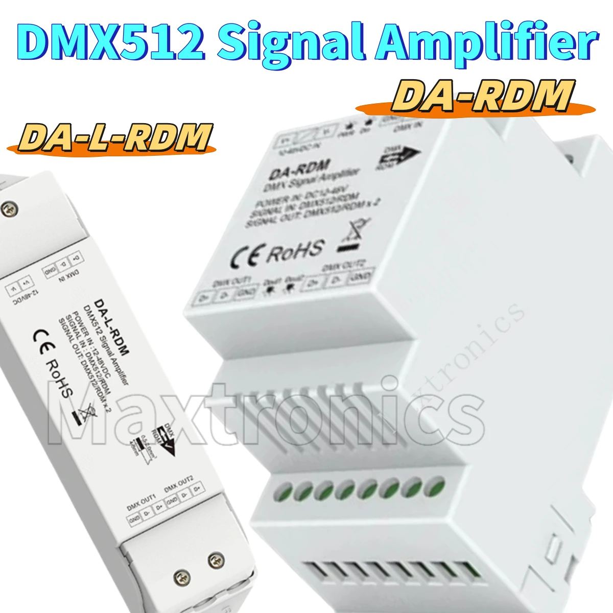 DMX512 Signal Amplifier SKYDANCE 2 Channels DMX&RDM DA-RDM/ DA-L-RDM One DMX512&RDM signal input, two DMX512&RDM Signal DC12-48V
