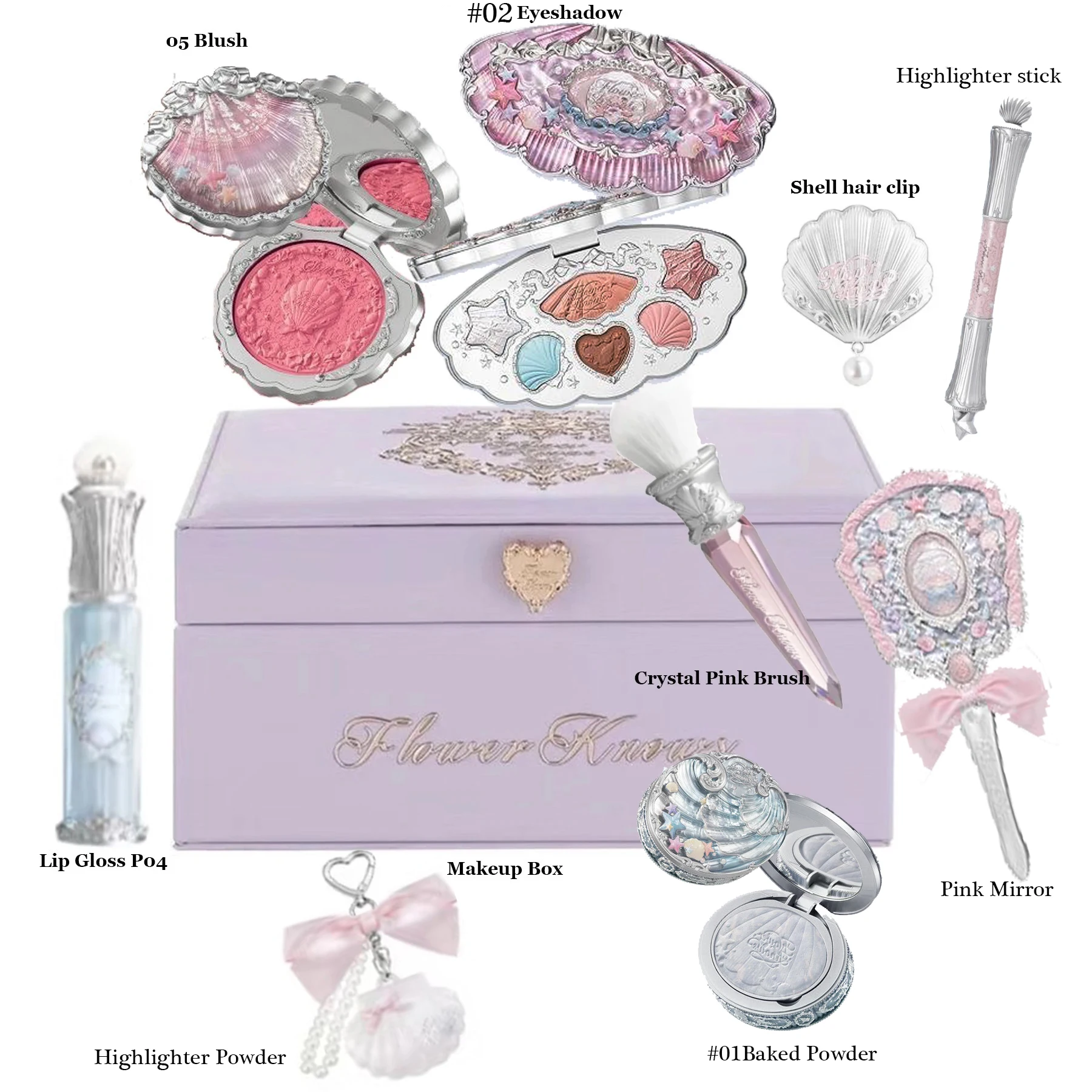 Flowerkaren Shell bijoux coffret cadeau Kit de maquillage complet professionnel paillettes fard à paupières Palette Blush cuit poudre 10 pièces Kits