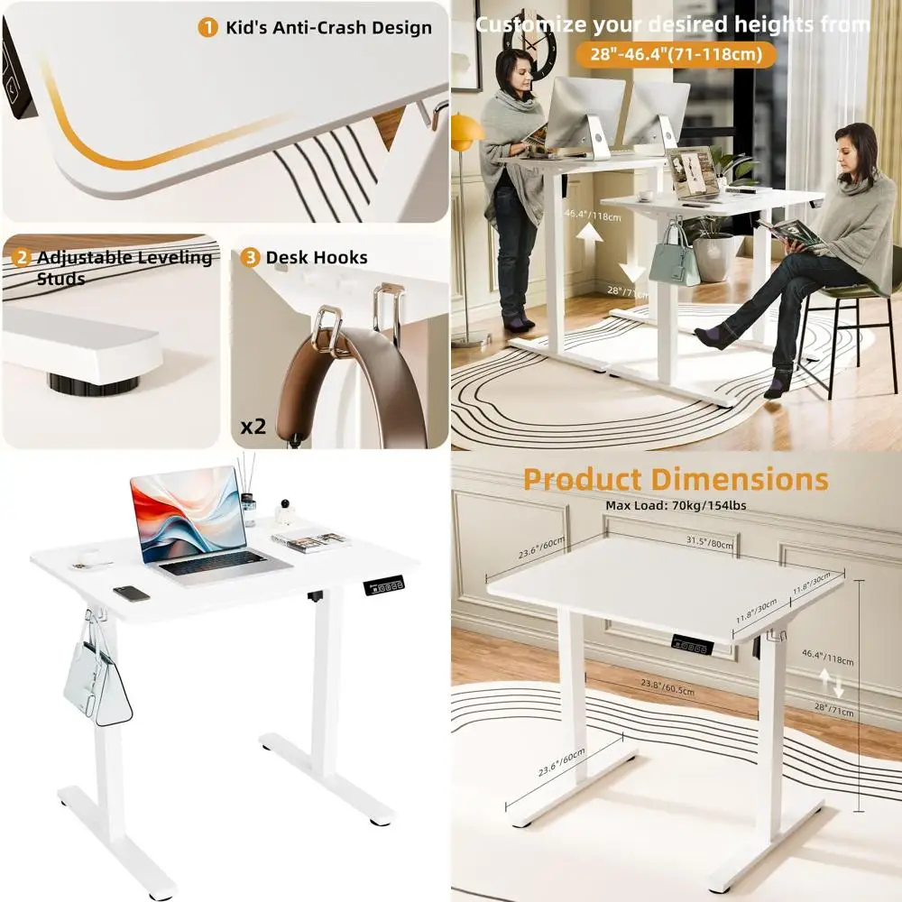 

Adjustable Height Electric Desk, 31.5 x 23.6, Split Surface for Home or Office, Memory Preset, White