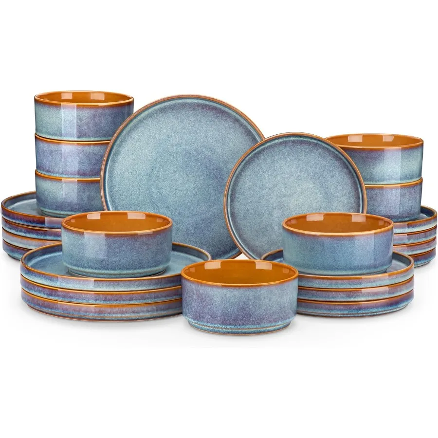 

Наборы керамических тарелок и мисок, наборы синей посуды из 24 предметов для кухни, набор посуды с реактивной глазурью на 8 лет, посудомоечная машина и микро