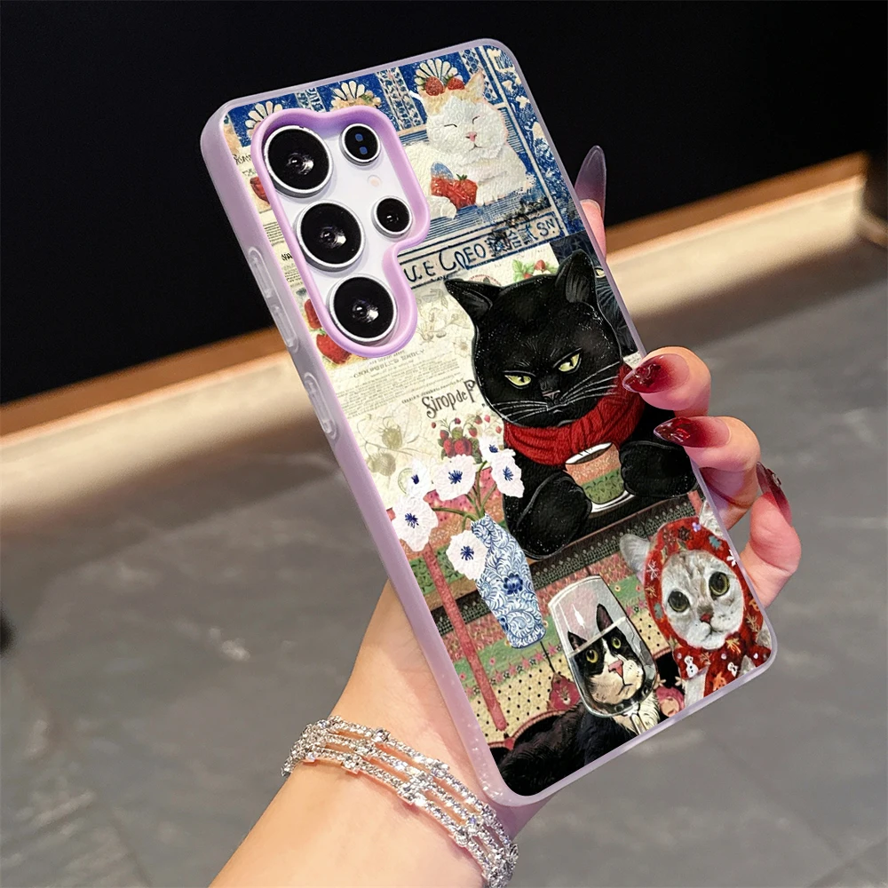 für Samsung Galaxy A16 A15 A55 A35 A36 A56 S26 S25 S24 Ultra S23 S21 S22Plus Retro Katzen-Collage Niedliche Handyhülle Silikon-Cover – Detail 9