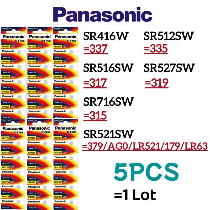 5 قطعة بطارية باناسونيك الأصلية SR416SW SR512SW SR516SW SR527SW SR716SW SR521SW 337 335 317 319 379 AG0 LR521 179 LR63 بطارية #1