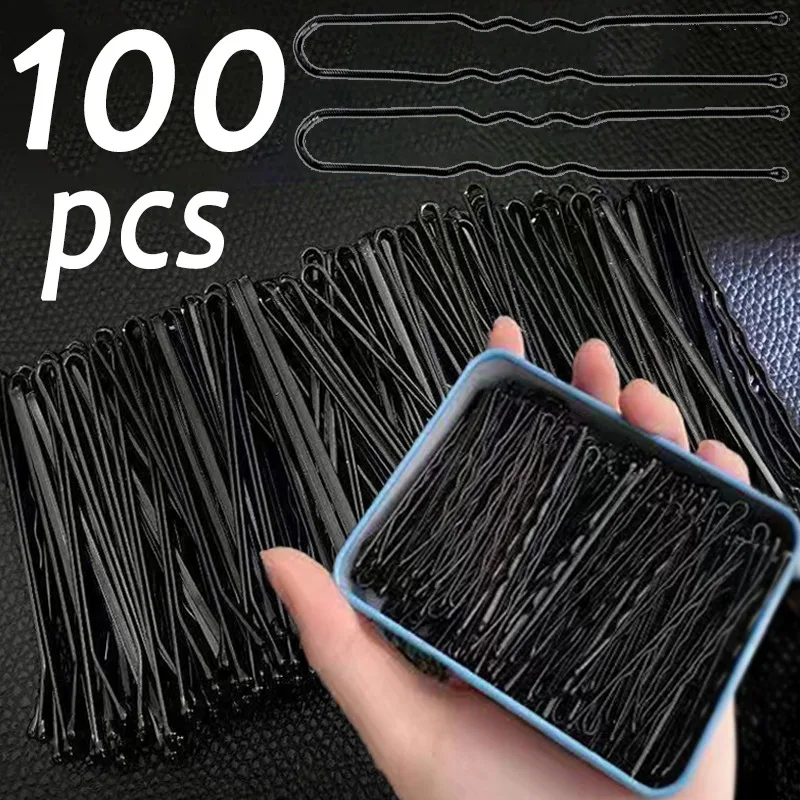 

Simple Black Hairpin No Paint Peeling Ripple Hairclip Fixed Hair Grip U-Shaped Non Fading Straight Clip Headwear Accessories